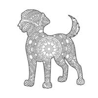 Dog Mandala Coloring Page for Adults Floral Animal Coloring Book Isolated on White Background Antistress Coloring Page Vector Illustration