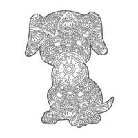 Dog Mandala Coloring Page for Adults Floral Animal Coloring Book Isolated on White Background Antistress Coloring Page Vector Illustration