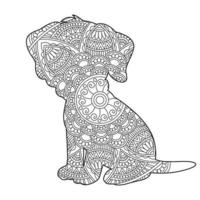 Dog Mandala Coloring Page for Adults Floral Animal Coloring Book Isolated on White Background Antistress Coloring Page Vector Illustration