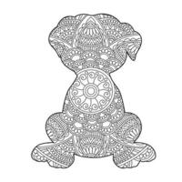 Dog Mandala Coloring Page for Adults Floral Animal Coloring Book Isolated on White Background Antistress Coloring Page Vector Illustration