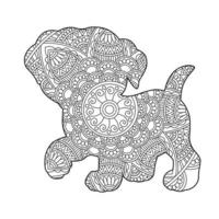 Dog Mandala Coloring Page for Adults Floral Animal Coloring Book Isolated on White Background Antistress Coloring Page Vector Illustration