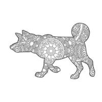 Dog Mandala Coloring Page for Adults Floral Animal Coloring Book Isolated on White Background Antistress Coloring Page Vector Illustration