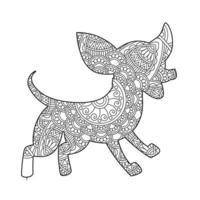 Dog Mandala Coloring Page for Adults Floral Animal Coloring Book Isolated on White Background Antistress Coloring Page Vector Illustration