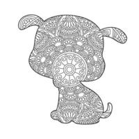 Dog Mandala Coloring Page for Adults Floral Animal Coloring Book Isolated on White Background Antistress Coloring Page Vector Illustration