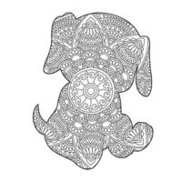 Dog Mandala Coloring Page for Adults Floral Animal Coloring Book Isolated on White Background Antistress Coloring Page Vector Illustration