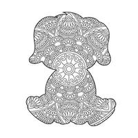 Dog Mandala Coloring Page for Adults Floral Animal Coloring Book Isolated on White Background Antistress Coloring Page Vector Illustration