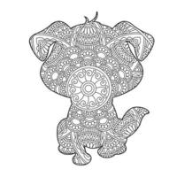 Dog Mandala Coloring Page for Adults Floral Animal Coloring Book Isolated on White Background Antistress Coloring Page Vector Illustration