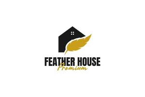 Flat house combination feather logo design vector template illustration