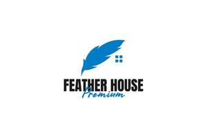 Flat house combination feather logo design vector template illustration