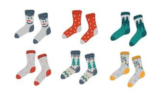 Set of cute christmas winter socks. Isolated on white. vector