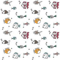 Cute fish in doodle colorful style seamless pattern background. Vector illustration