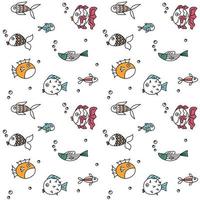 Cute fish in doodle colorful style seamless pattern background. Vector illustration