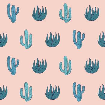 doodle cactuses pattern vector