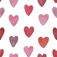 Watercolor seamless pattern with red color hearts. Perfect for card, fabric, tags, invitation, printing, wrapping. vector