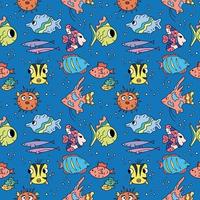 Ocean pattern. Cute marine life seamless background with fish. Colorful repeat vector illustration for kids. Sea pattern