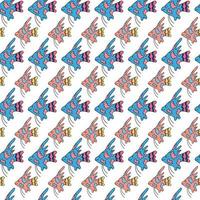 Angelfish pattern. Marine life seamless background. Cute colorful fish repeat vector illustration for kids. Sea and ocean pattern