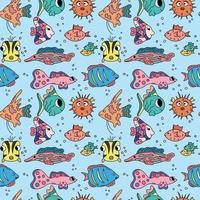 Fish pattern. Ocean life seamless background. Cute colorful fish repeat vector illustration for kids. Marine pattern