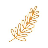 Golden branch vector icon. Bright silhouette of a twig with leaves. Hand drawn illustration isolated on white. A wild forest plant, a sprig of a tree. Clipart for cards, cosmetics, logo, web, print