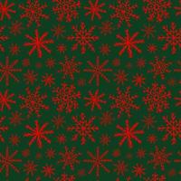 Red snowflakes on dark green background. Christmas vector pattern.