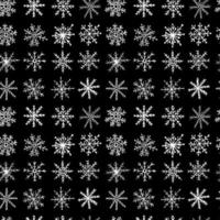 Vector snowflakes seamless pattern. Doodle snowflake isolated on black background. Christmas snoflake wrapping paper pattern.