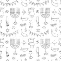 Vector Hanukkah design elements seamless pattern. Doodle traditional festival of lights pattern on white background
