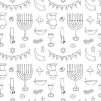 Vector Hanukkah design elements seamless pattern. Doodle traditional festival of lights pattern on white background