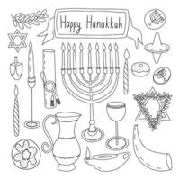 Vector Hanukkah design elements set. Doodle traditional jewish festival of lights set