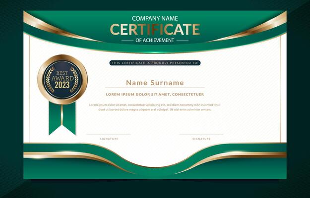 Green And Gold Professional Certificate Template