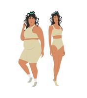 Two girls with different figures, full body positive and lean athletic vector