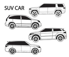 colección al lado del boceto del automóvil todoterreno aislado en un fondo blanco vector