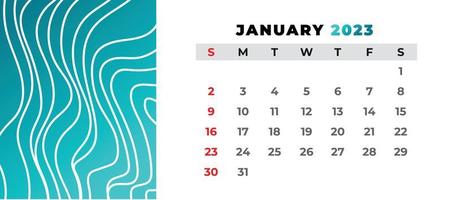 Modern january 2023 calendar design template vector