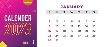 Modern 2023 new year calendar design template vector