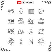 16 Icons Line Style. Grid Based Creative Outline Symbols for Website Design. Simple Line Icon Signs Isolated on White Background. 16 Icon Set. vector