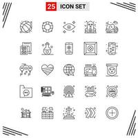 25 Icons Line Style. Grid Based Creative Outline Symbols for Website Design. Simple Line Icon Signs Isolated on White Background. 25 Icon Set. vector