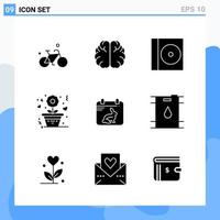 Modern 9 solid style icons. Glyph Symbols for general use. Creative Solid Icon Sign Isolated on White Background. 9 Icons Pack. vector