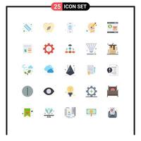 25 User Interface Flat Color Pack of modern Signs and Symbols of internet thinking mind mind head Editable Vector Design Elements