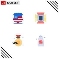 Pack of 4 creative Flat Icons of shield badge security lighting father Editable Vector Design Elements