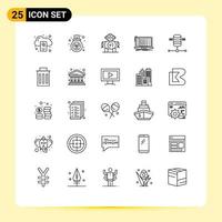 Line Pack of 25 Universal Symbols of hosting laptop cnc developer app Editable Vector Design Elements