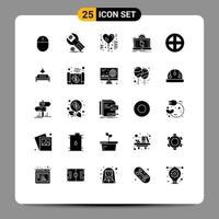 Set of 25 Vector Solid Glyphs on Grid for reporting processing maintenance data love Editable Vector Design Elements