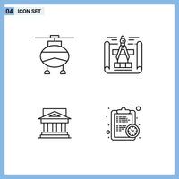 Modern Set of 4 Filledline Flat Colors Pictograph of helicopter building vehicles sketch estate Editable Vector Design Elements