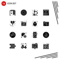 16 Universal Solid Glyphs Set for Web and Mobile Applications day balloon lab website video player Editable Vector Design Elements