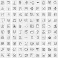 paquete de 100 iconos de líneas universales para móviles y web vector