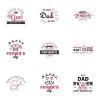 9 Black and Pink Set of Vector Happy fathers day Typography Vintage Icons Lettering for greeting cards banners tshirt design Fathers Day Editable Vector Design Elements
