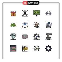 Universal Icon Symbols Group of 16 Modern Flat Color Filled Lines of forest walk television movement money Editable Creative Vector Design Elements