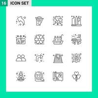 Set of 16 Modern UI Icons Symbols Signs for driver ornamental balloons light candle Editable Vector Design Elements