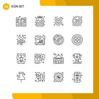 Group of 16 Modern Outlines Set for estate stationery keyboard design architect Editable Vector Design Elements