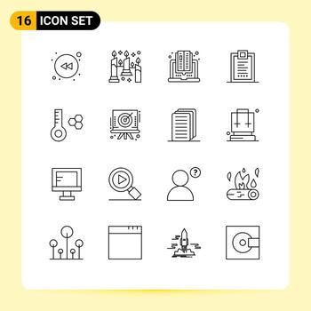 Group of 16 Outlines Signs and Symbols for temperature meter development computer design confirmation Editable Vector Design Elements