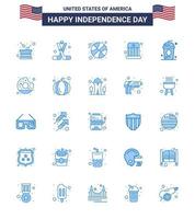 25 USA Blue Signs Independence Day Celebration Symbols of cake kids american entertainment sports Editable USA Day Vector Design Elements