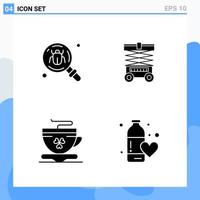 Modern 4 solid style icons. Glyph Symbols for general use. Creative Solid Icon Sign Isolated on White Background. 4 Icons Pack. vector