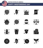 Pack of 16 creative USA Independence Day related Solid Glyphs of country states sticks muffin usa Editable USA Day Vector Design Elements